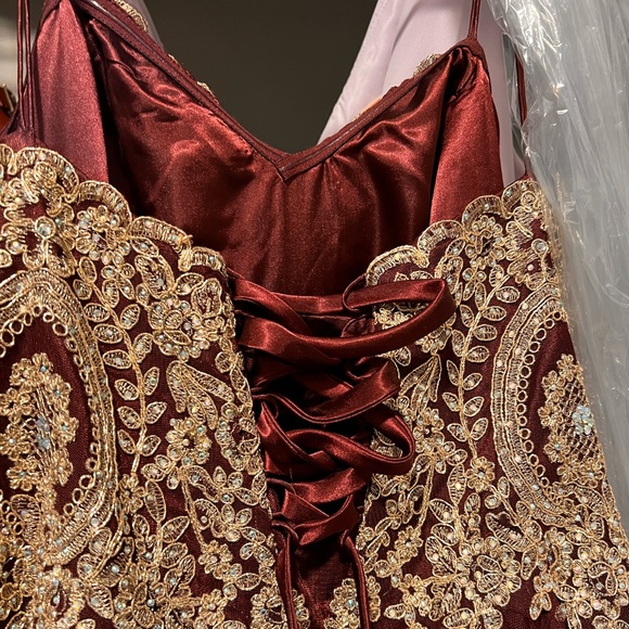 Maroon & Gold Prom Dress - Picture 4 of 6